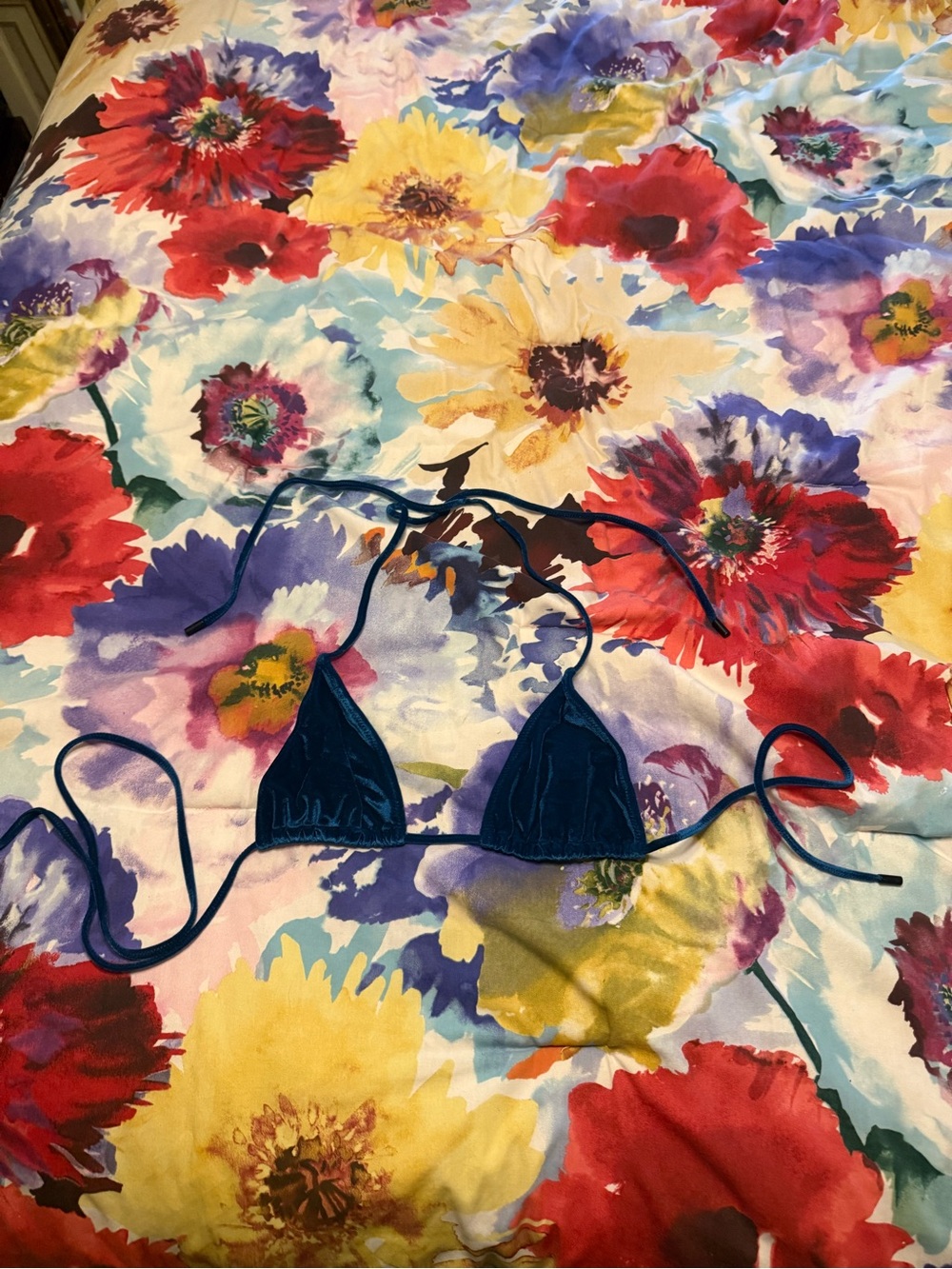 triangl swimwear Velvet Triangle Bikini Top in Deep Blue